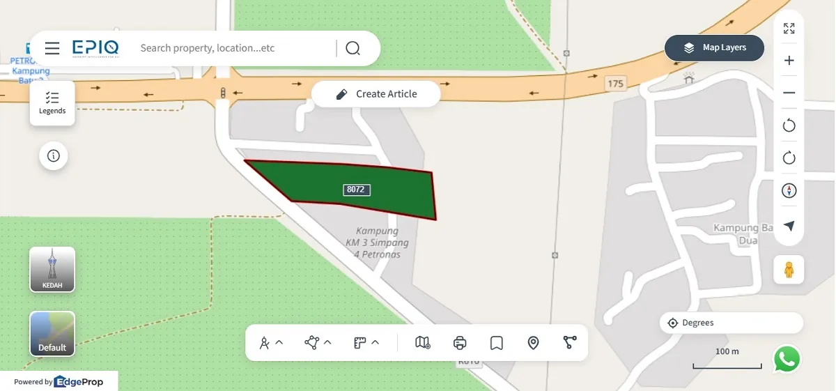 Location (in green) of Plot 7, Lot 8072, in the Gurun Heavy Industrial Park. Map: EPIQ, via EdgeProp